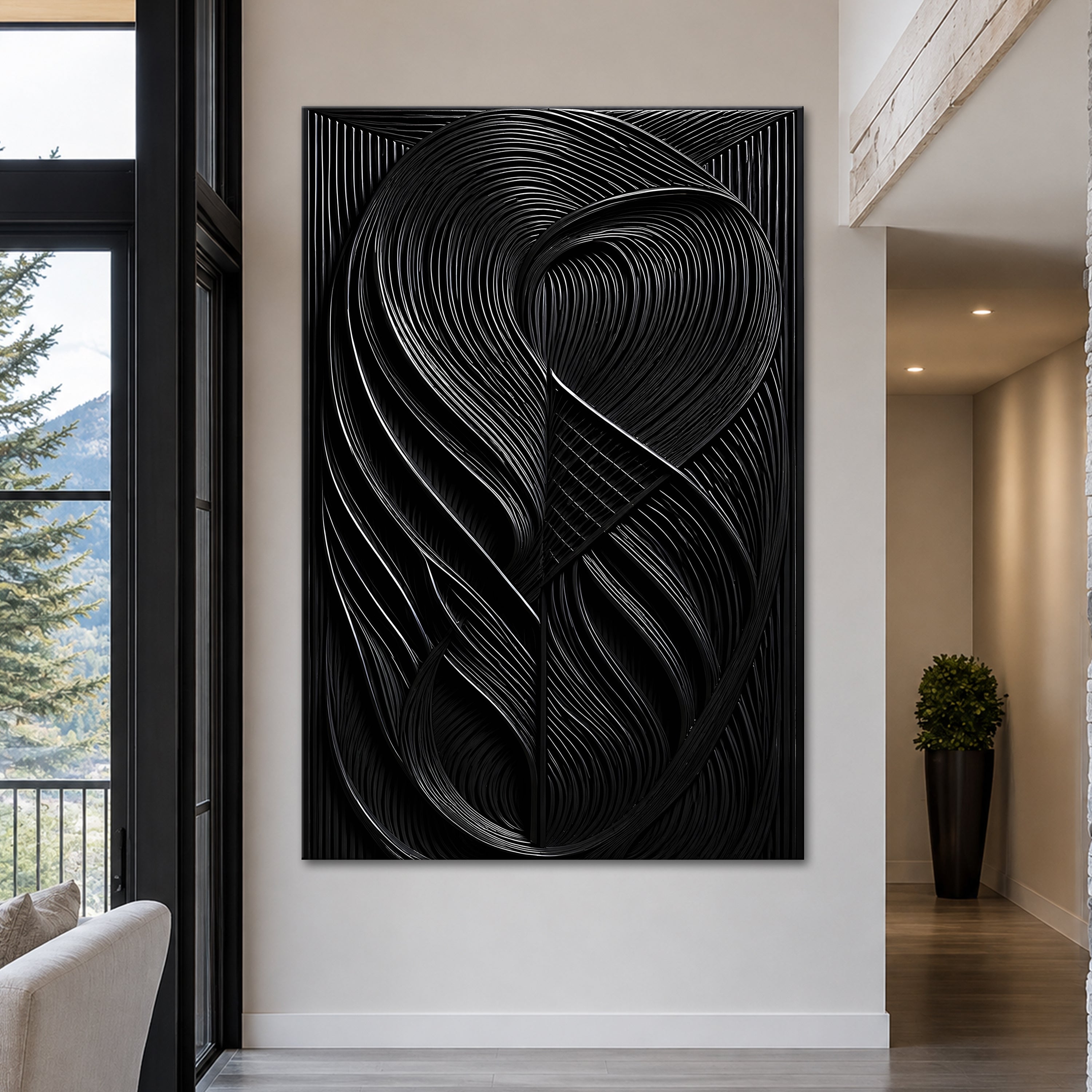 Modern Black Waves Wall Art Tailored Canvases