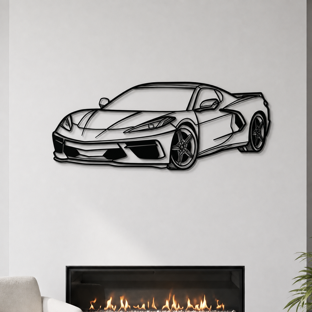 Corvette C8 Perspective Metal Car Wall Art - MT1125 Modello Turbo