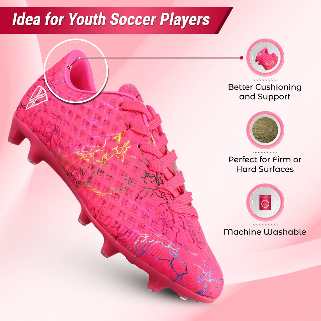 Vizari Zodiac JR Kids Firm Ground (FG) Soccer Cleats – Pink, Youth Sizes 8C–6Y Under $30