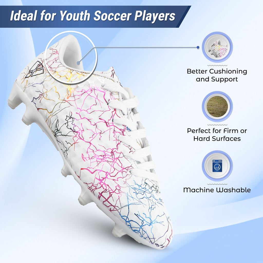 Vizari Zodiac JR Kids Firm Ground (FG) Soccer Cleats – White, Youth Sizes 8C–6Y Under $30