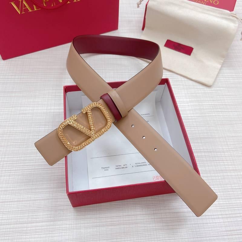 Valentino V logo Hammered Buckle Reversible Wide Signature Belt 'Beige/Red' Banlieue91