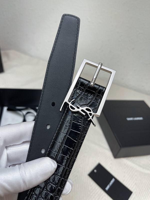 Saint Laurent Classic Monogram Square Buckle Belt Crocodile Embossed Leather Banlieue91