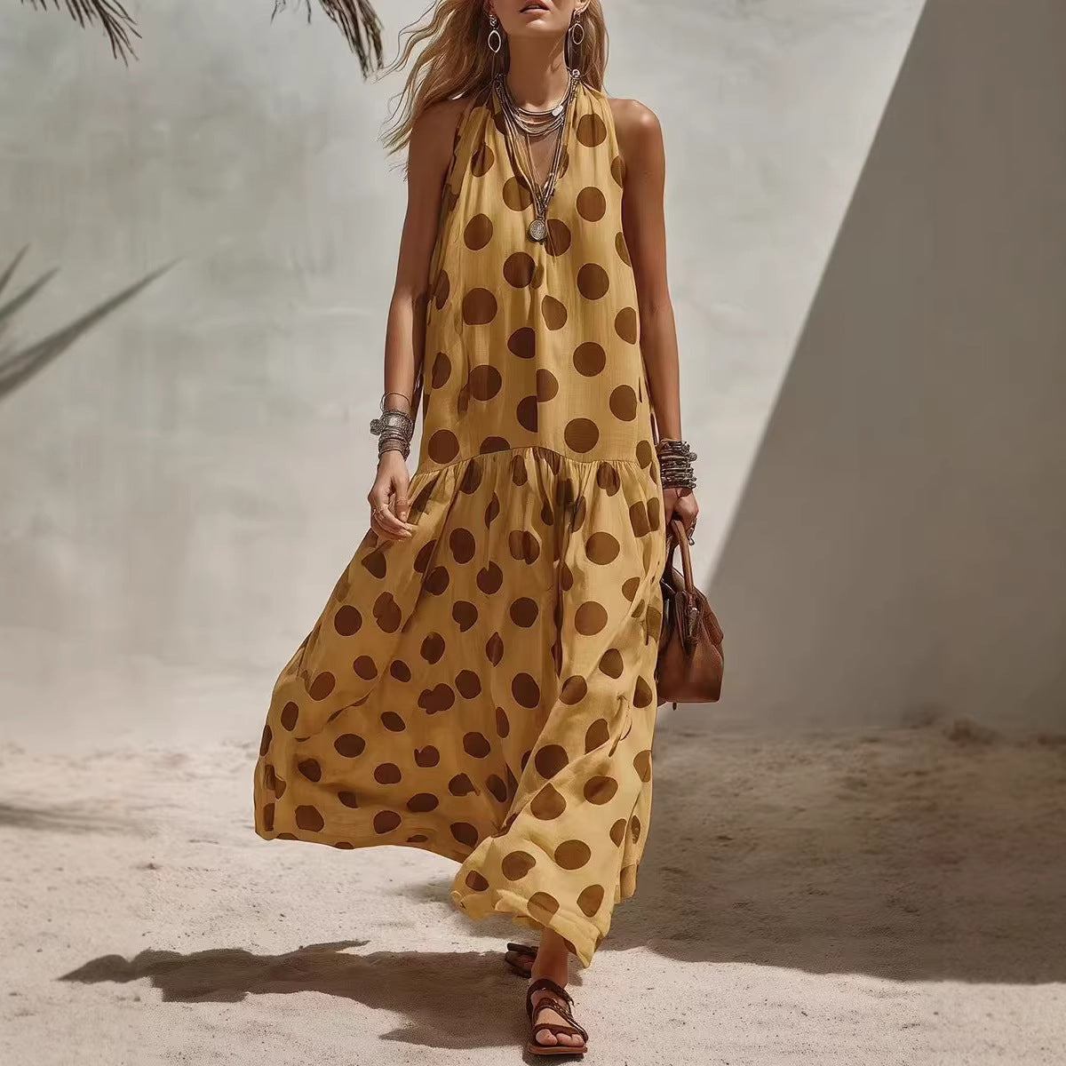 Women's Digital Print Short Sleeve Loose Maxi Dress – Knit Fabric FitiqueFit