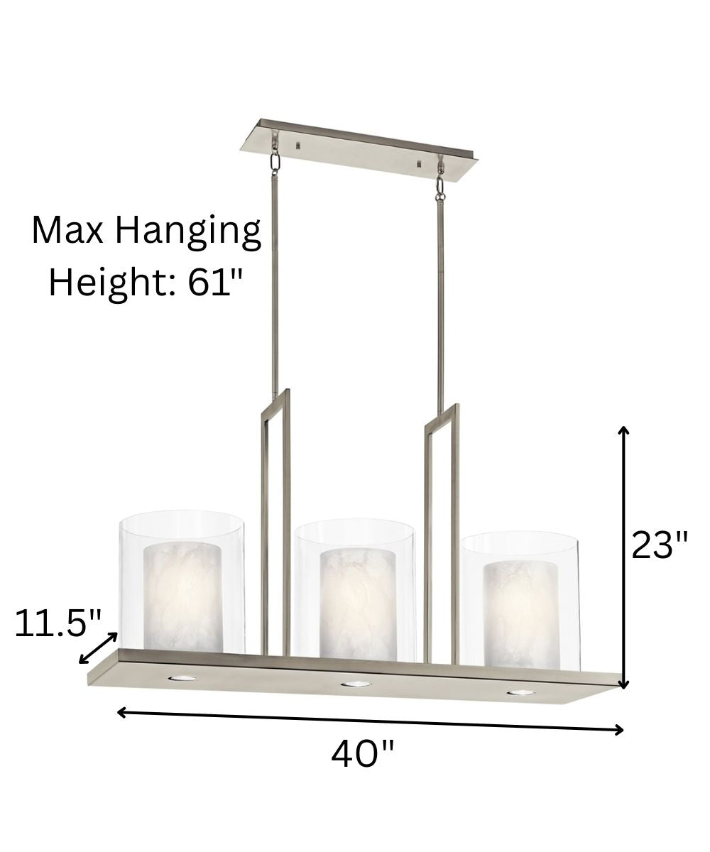 Triad 40"W 6-Light Classic Pewter Finish Clear Glass White Vetro Mica Shades Linear Chandelier by Kichler LampsUSA