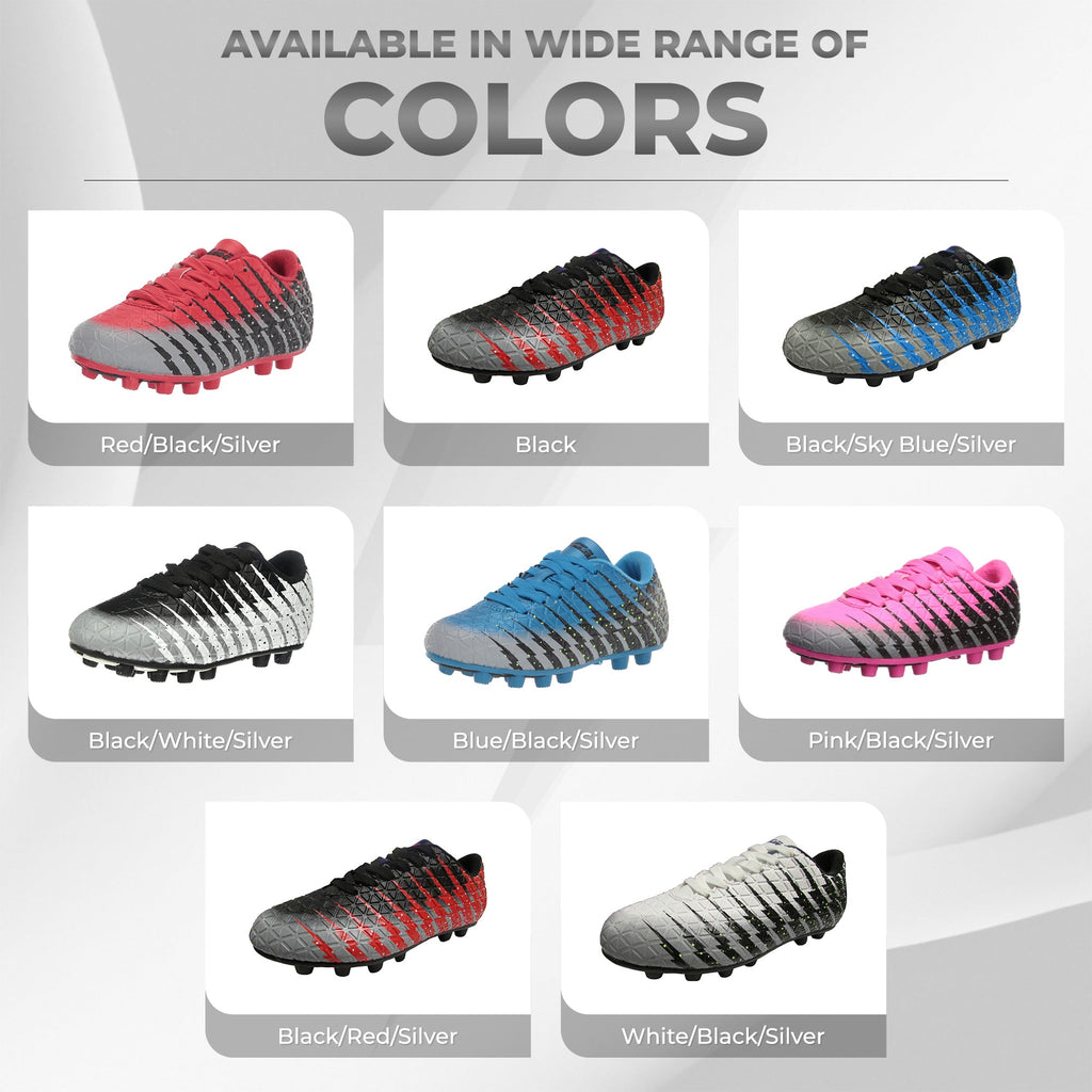 Kids Firm Ground Soccer Cleats – Black/White/Silver