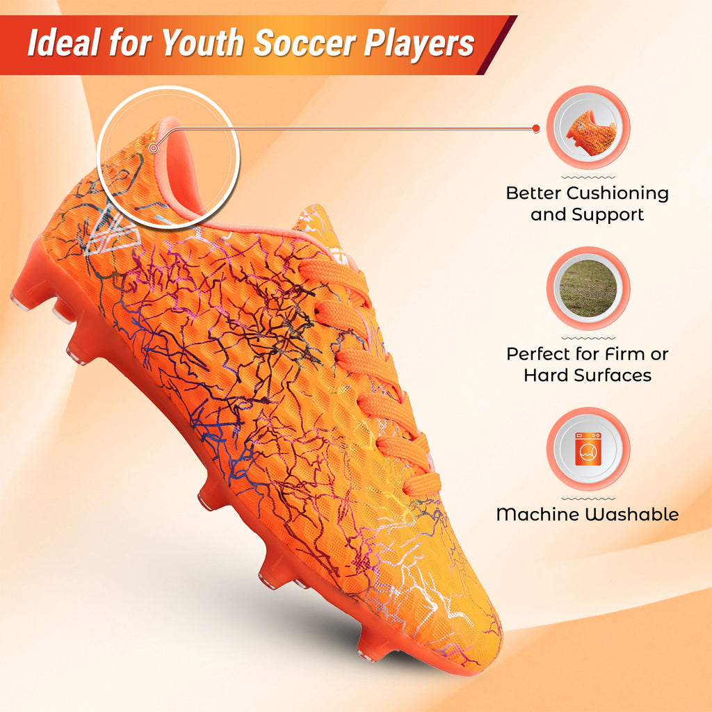 Vizari Zodiac JR Kids Firm Ground (FG) Soccer Cleats – Orange, Youth Sizes 8C–6Y Under $30