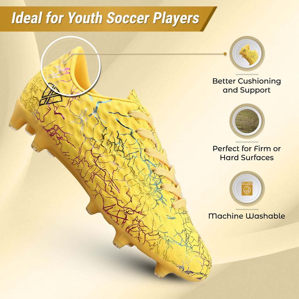 Vizari Zodiac JR Kids Firm Ground (FG) Soccer Cleats – Yellow, Youth Sizes 8C–6Y Under $30