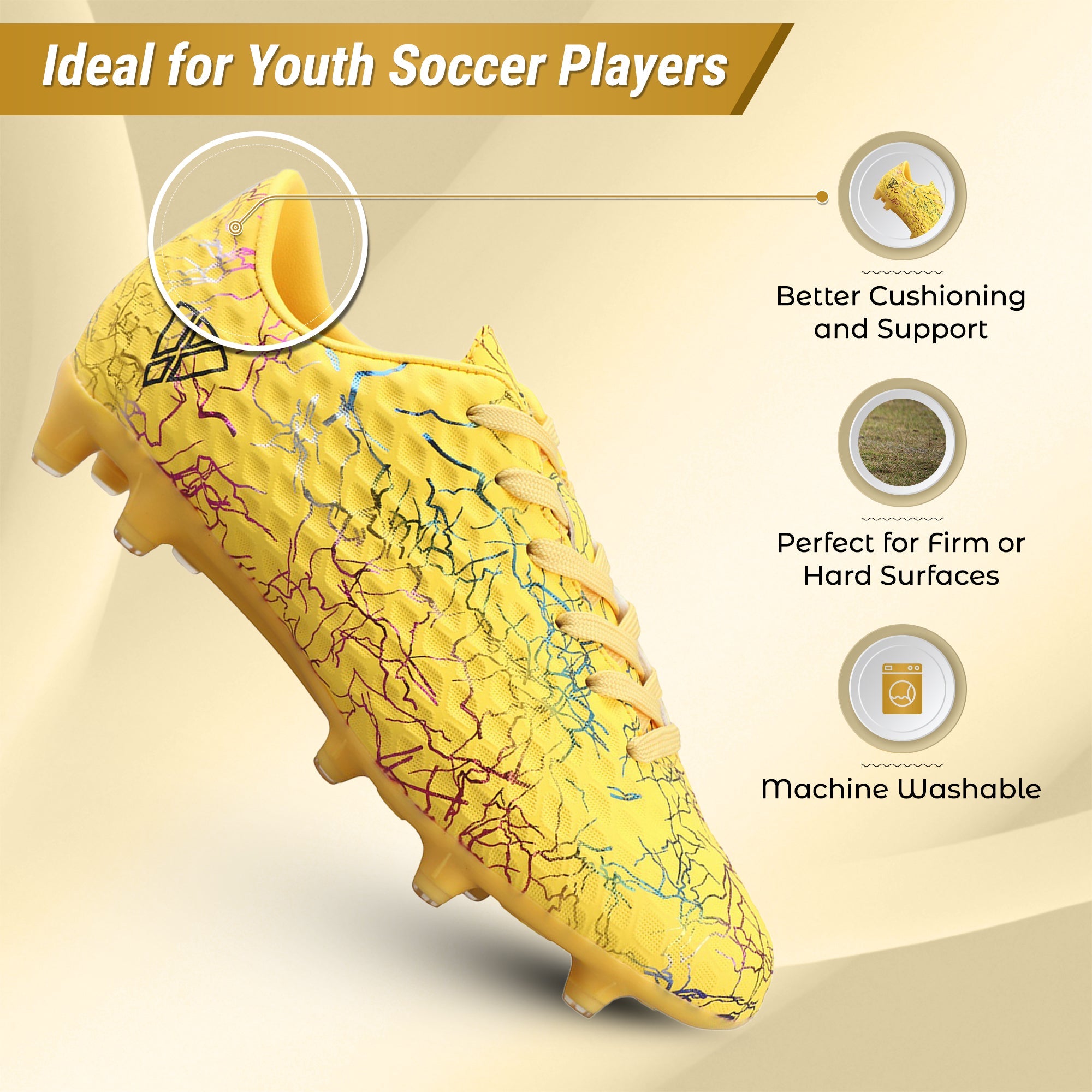 Vizari Zodiac JR Kids Firm Ground (FG) Soccer Cleats – Yellow, Youth Sizes 8C–6Y Under $30