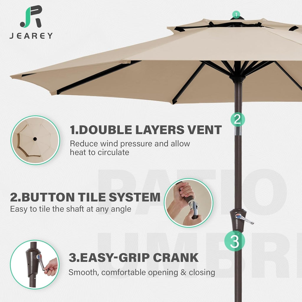 Beige Waterproof Two Tier Pushbutton Patio Umbrella