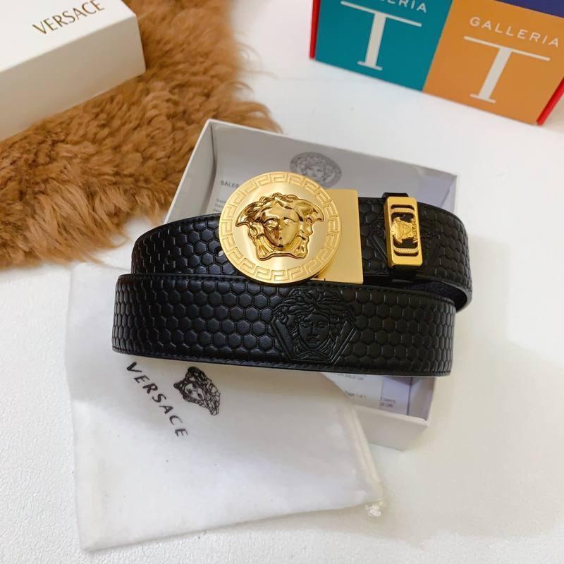 Versace Black Leather Vitello Belt Gold Medallion Buckle Banlieue91