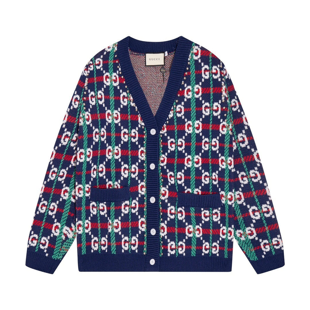 GUCCI Gg-monogram Knitted Cardigan In Blue Banlieue91