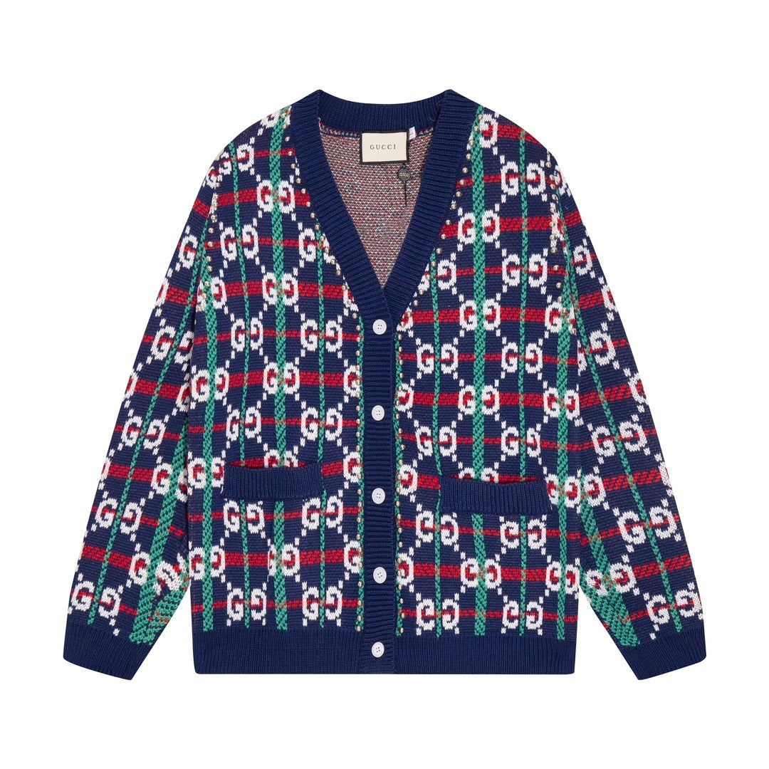 GUCCI Gg-monogram Knitted Cardigan In Blue Banlieue91