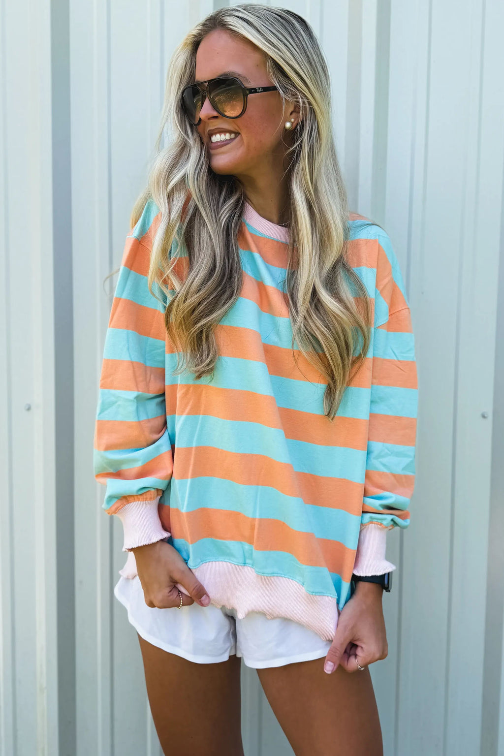 Orange Stripe Pullover Long Sleeve Top