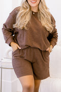 Chestnut Long Sleeve Round Neck Two Piece Plus Size Set