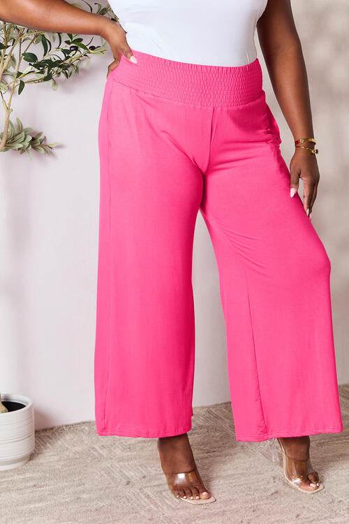 Basic Bae Full Size Smocked Wide Waistband Wide Leg Women Pants