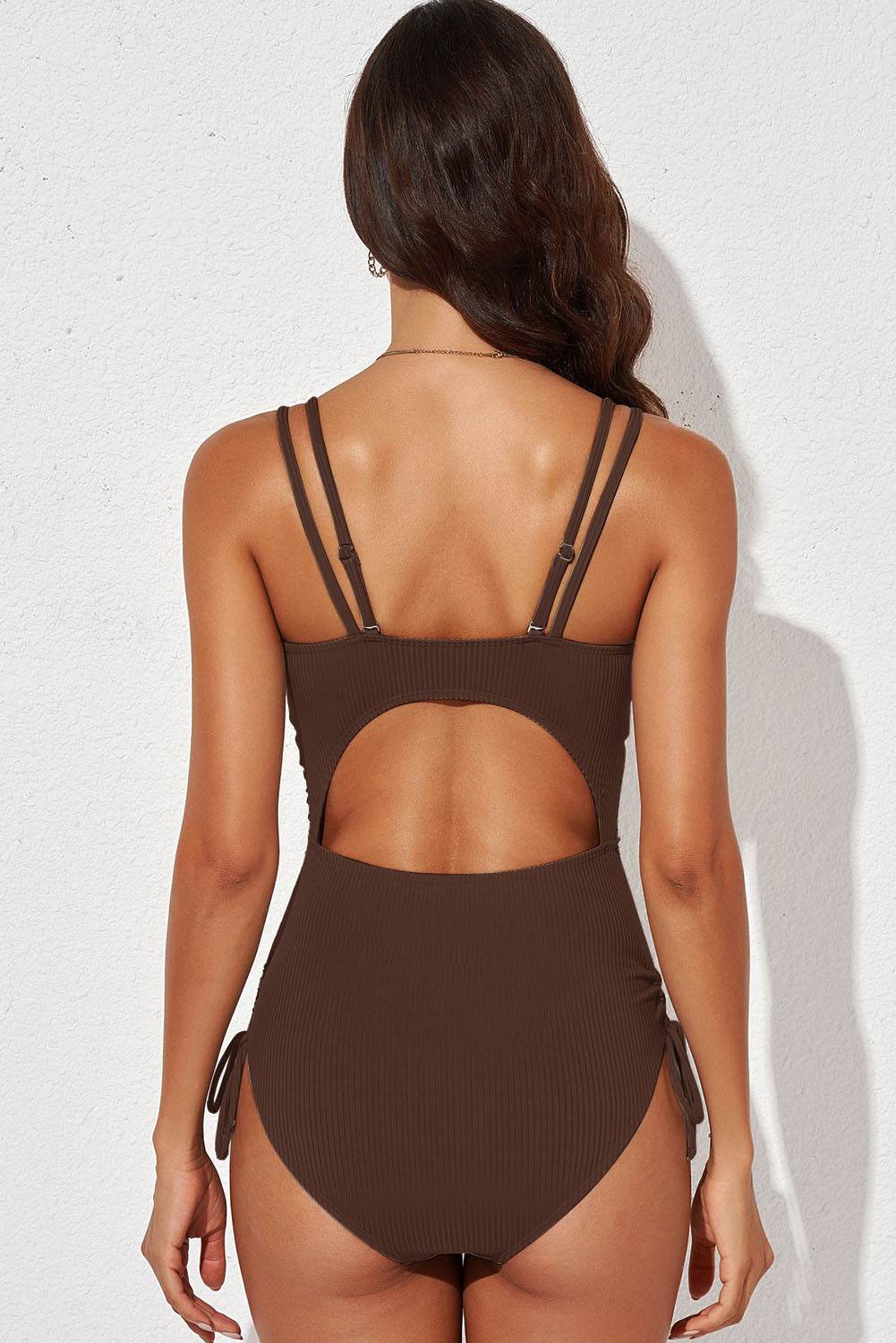 SYNZ Tied Cutout Plunge One-Piece Women Swimsuit