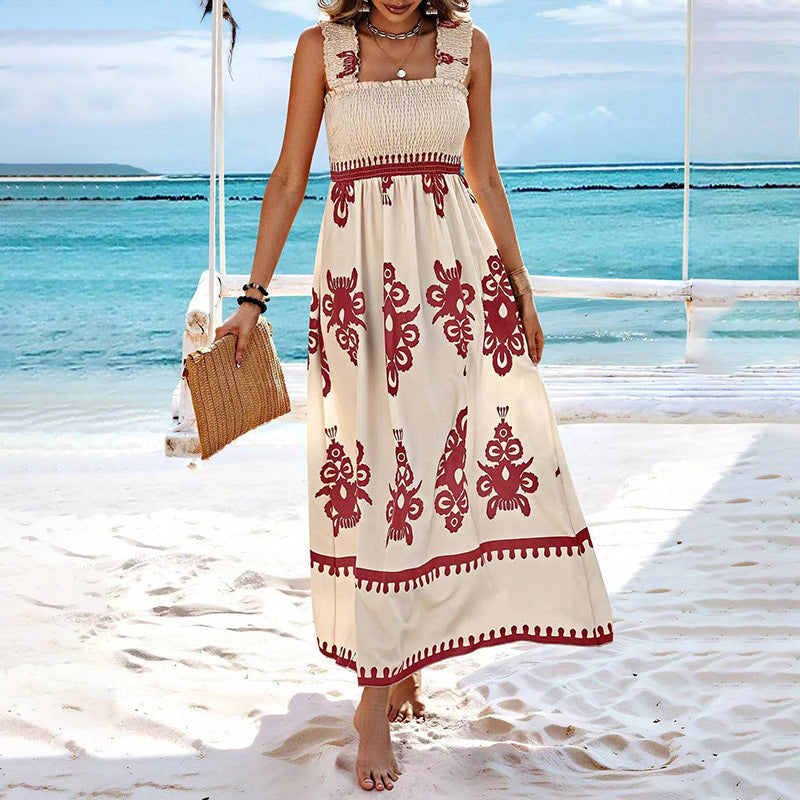Women’s Wide-Strap Printed Maxi Dress FitiqueFit
