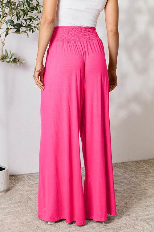 Basic Bae Full Size Smocked Wide Waistband Wide Leg Women Pants