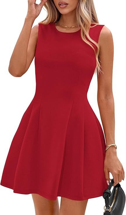 Sleeveless Solid Color Pleated Dress | Flared Midi Casual FitiqueFit