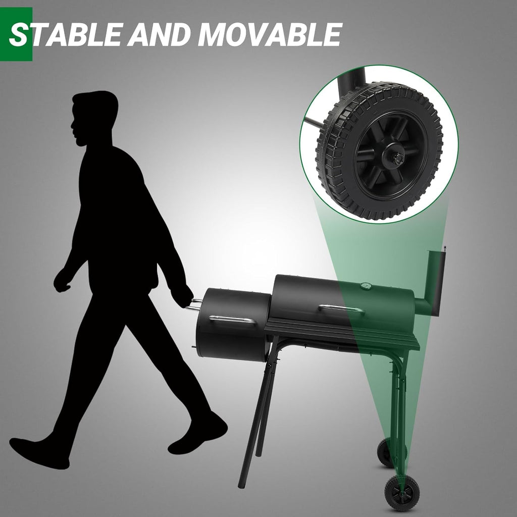 Industrial Black Charcoal Grill Integrated Offset Smoker