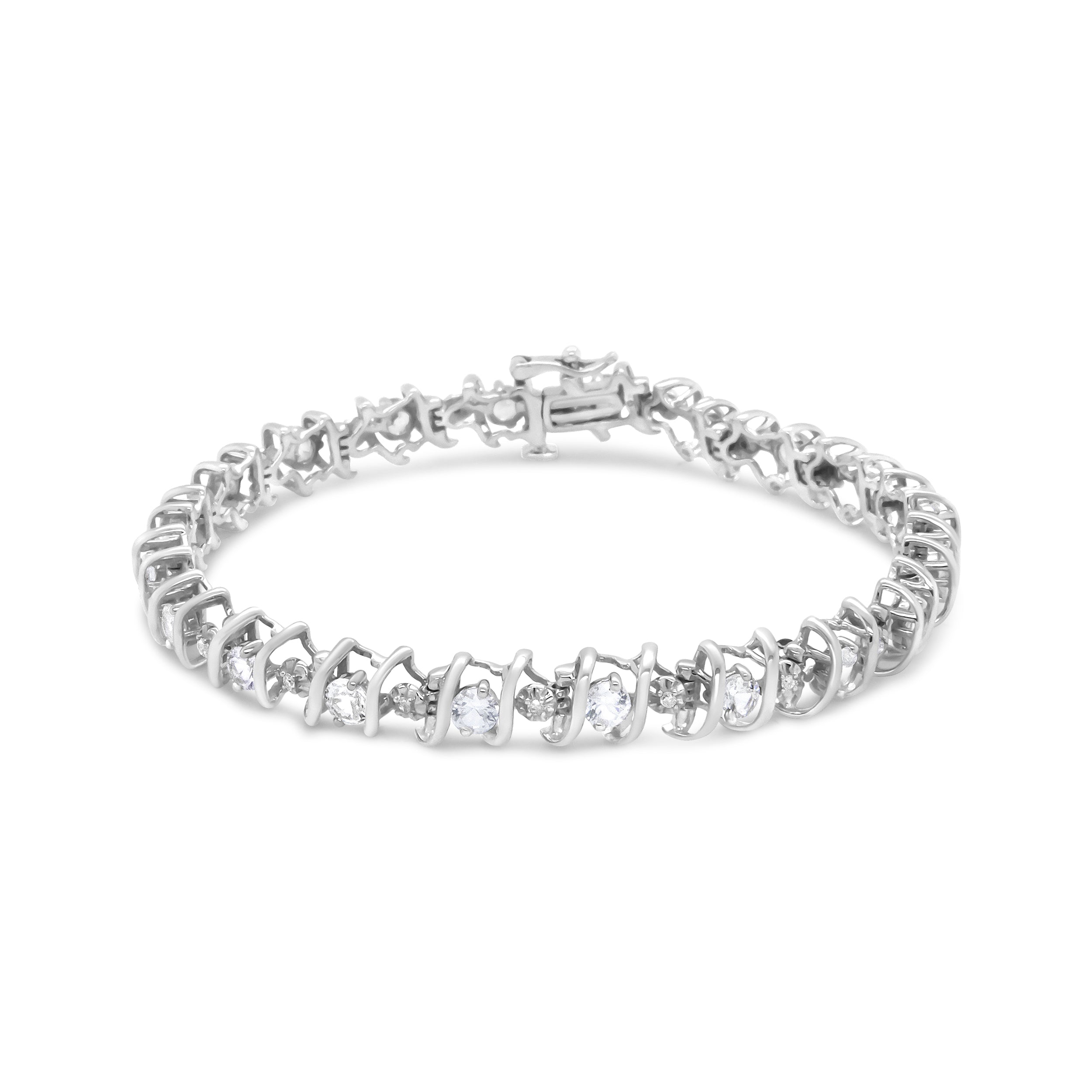 .925 Sterling Silver, Lab-Grown Gemstone and 4 Cttw Round Diamond Tennis Bracelet (H-I Color, I1-I2 Clarity) - Created Blue Sapphire, September Birthstone Bids.com