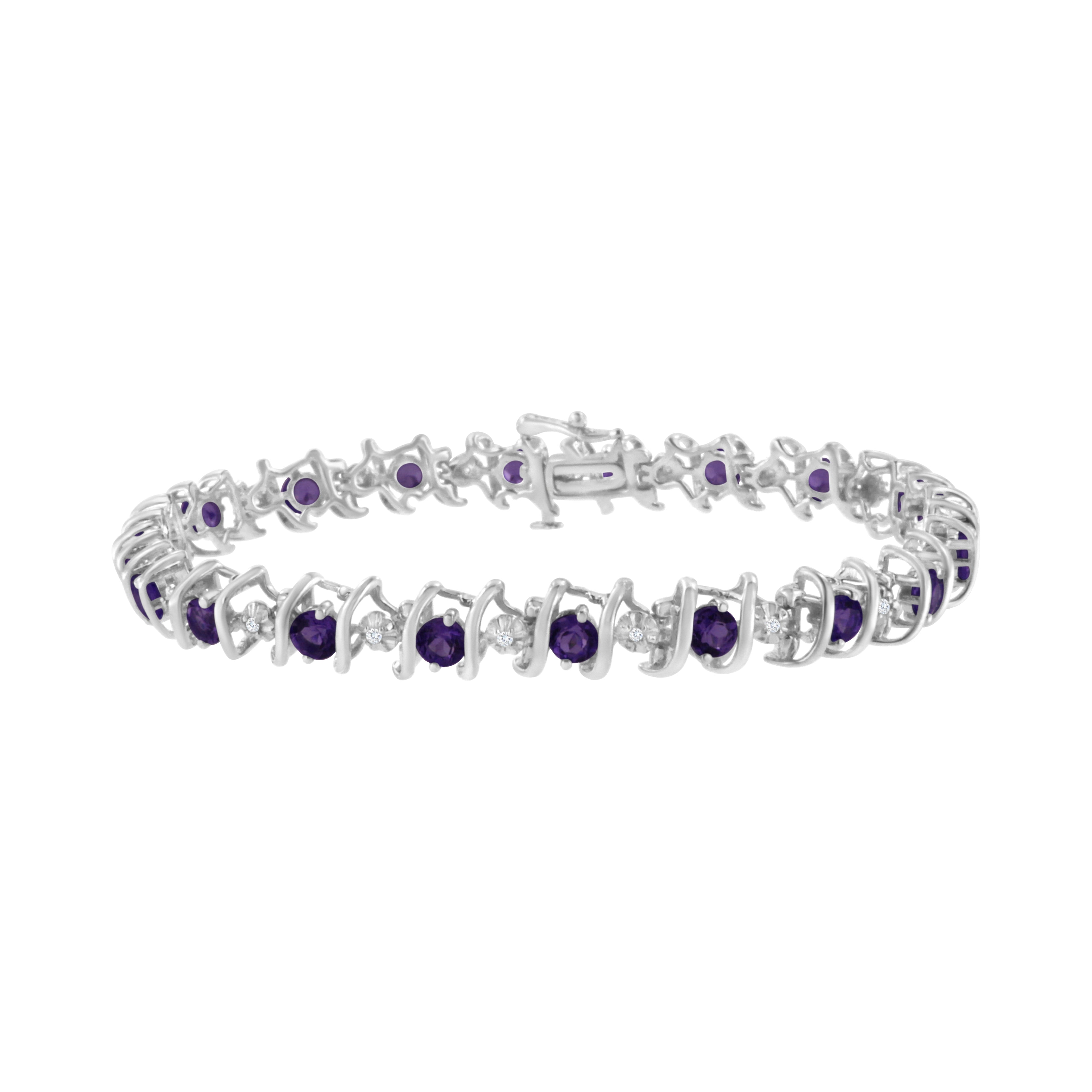 .925 Sterling Silver, Lab-Grown Gemstone and 4 Cttw Round Diamond Tennis Bracelet (H-I Color, I1-I2 Clarity) - Created Blue Sapphire, September Birthstone Bids.com