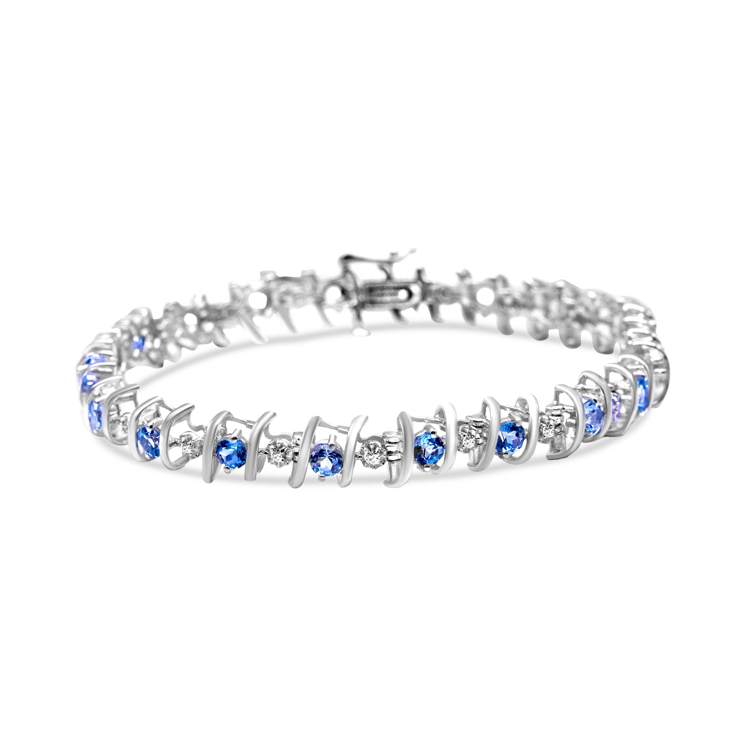 .925 Sterling Silver, Lab-Grown Gemstone and 4 Cttw Round Diamond Tennis Bracelet (H-I Color, I1-I2 Clarity) - Created Blue Sapphire, September Birthstone Bids.com
