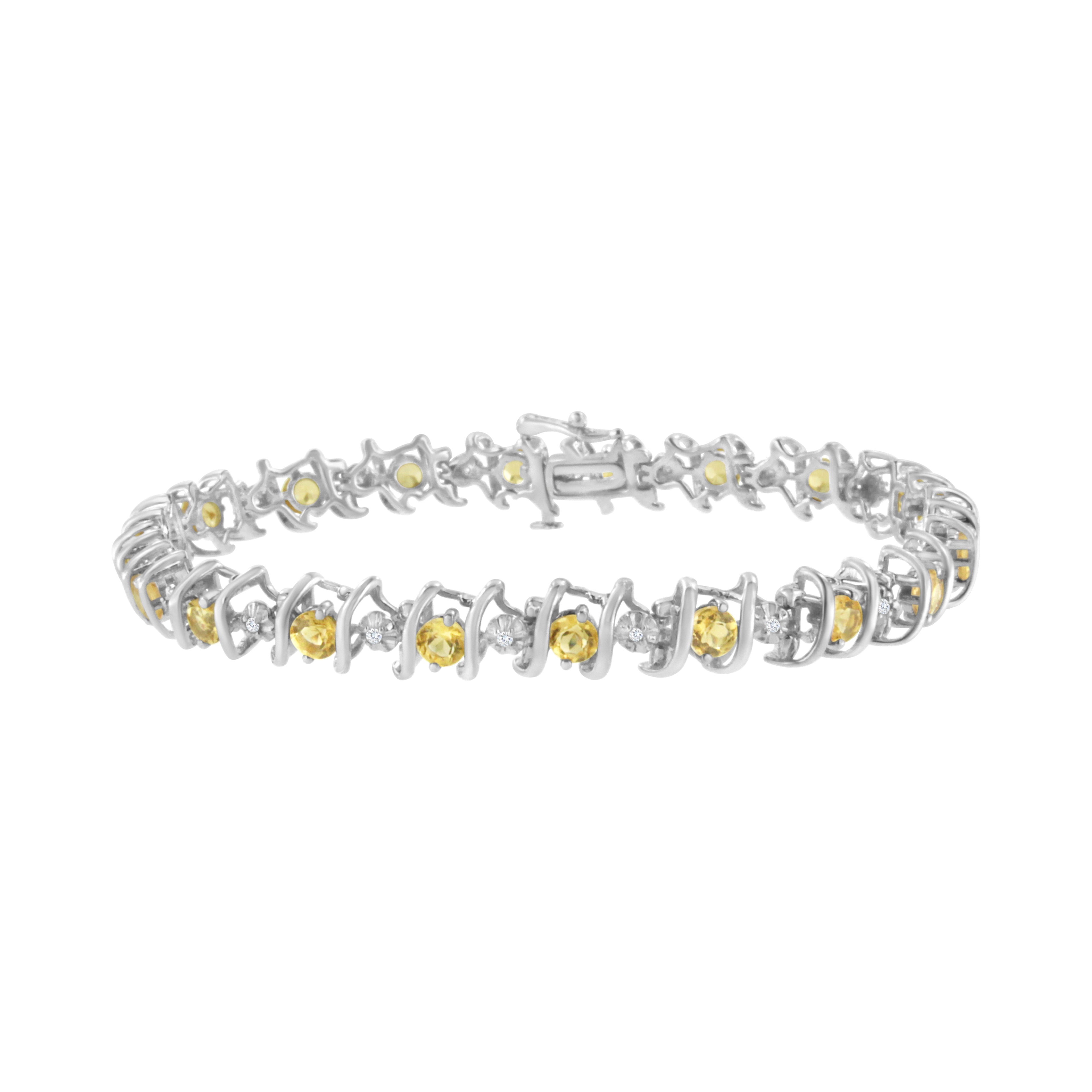 .925 Sterling Silver, Lab-Grown Gemstone and 4 Cttw Round Diamond Tennis Bracelet (H-I Color, I1-I2 Clarity) - Created Blue Sapphire, September Birthstone Bids.com