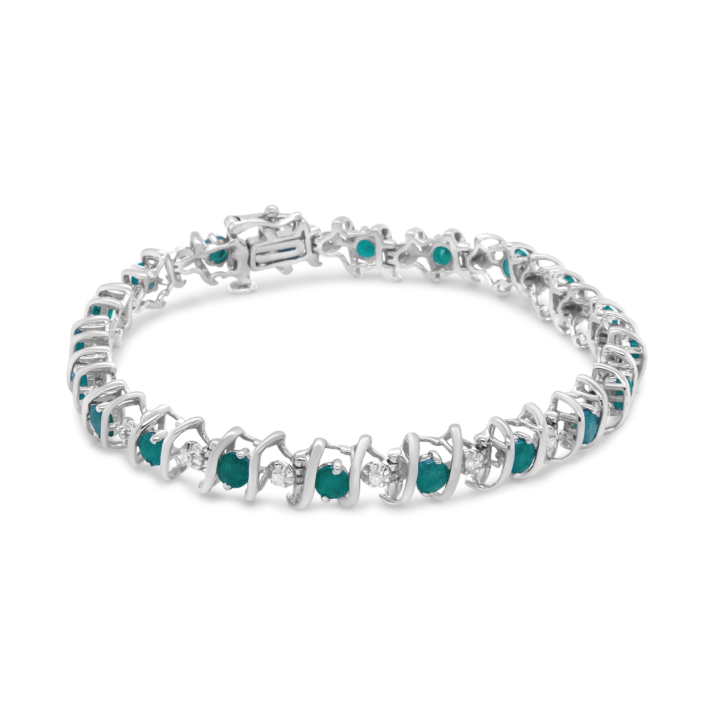 .925 Sterling Silver, Lab-Grown Gemstone and 4 Cttw Round Diamond Tennis Bracelet (H-I Color, I1-I2 Clarity) - Created Blue Sapphire, September Birthstone Bids.com