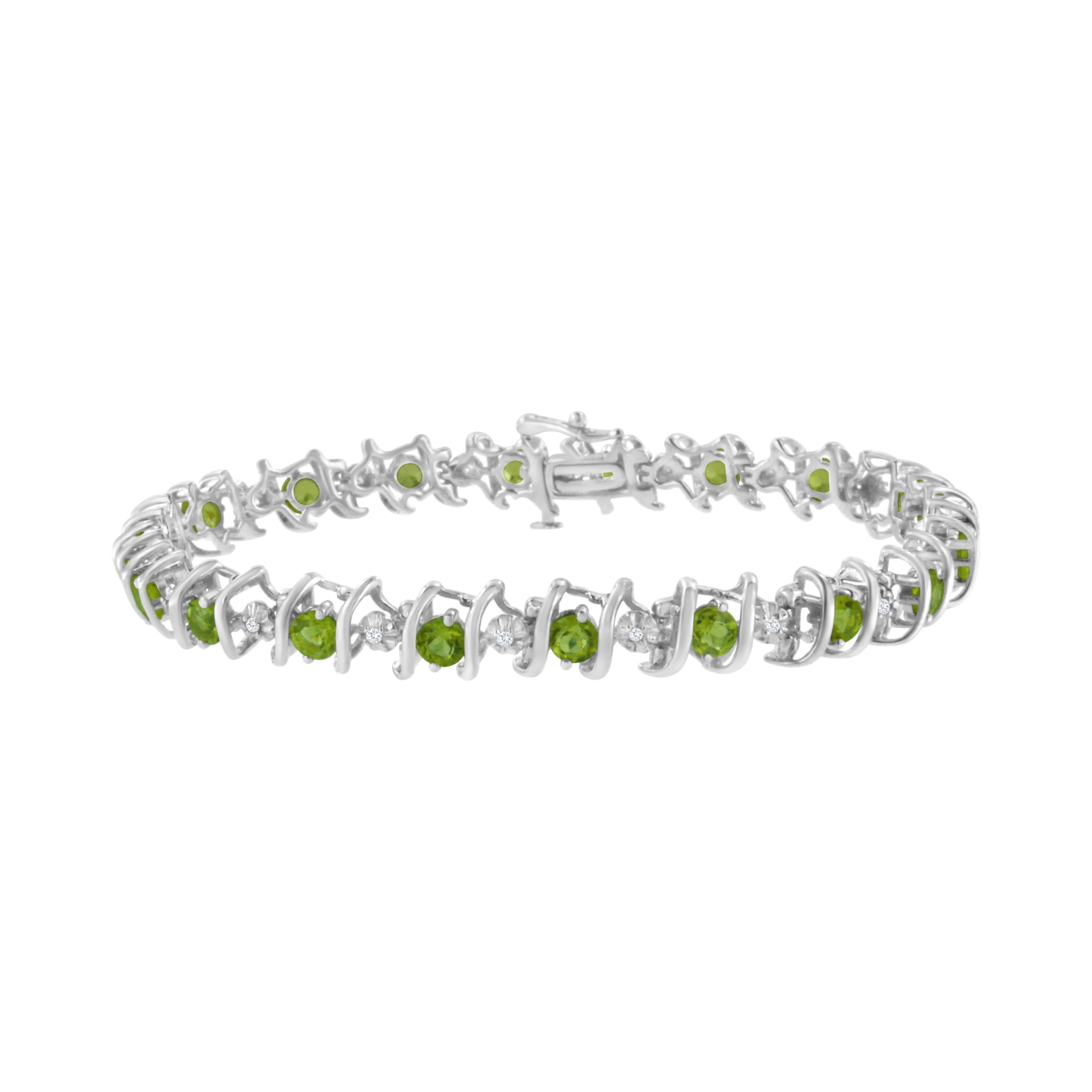 .925 Sterling Silver, Lab-Grown Gemstone and 4 Cttw Round Diamond Tennis Bracelet (H-I Color, I1-I2 Clarity) - Created Blue Sapphire, September Birthstone Bids.com