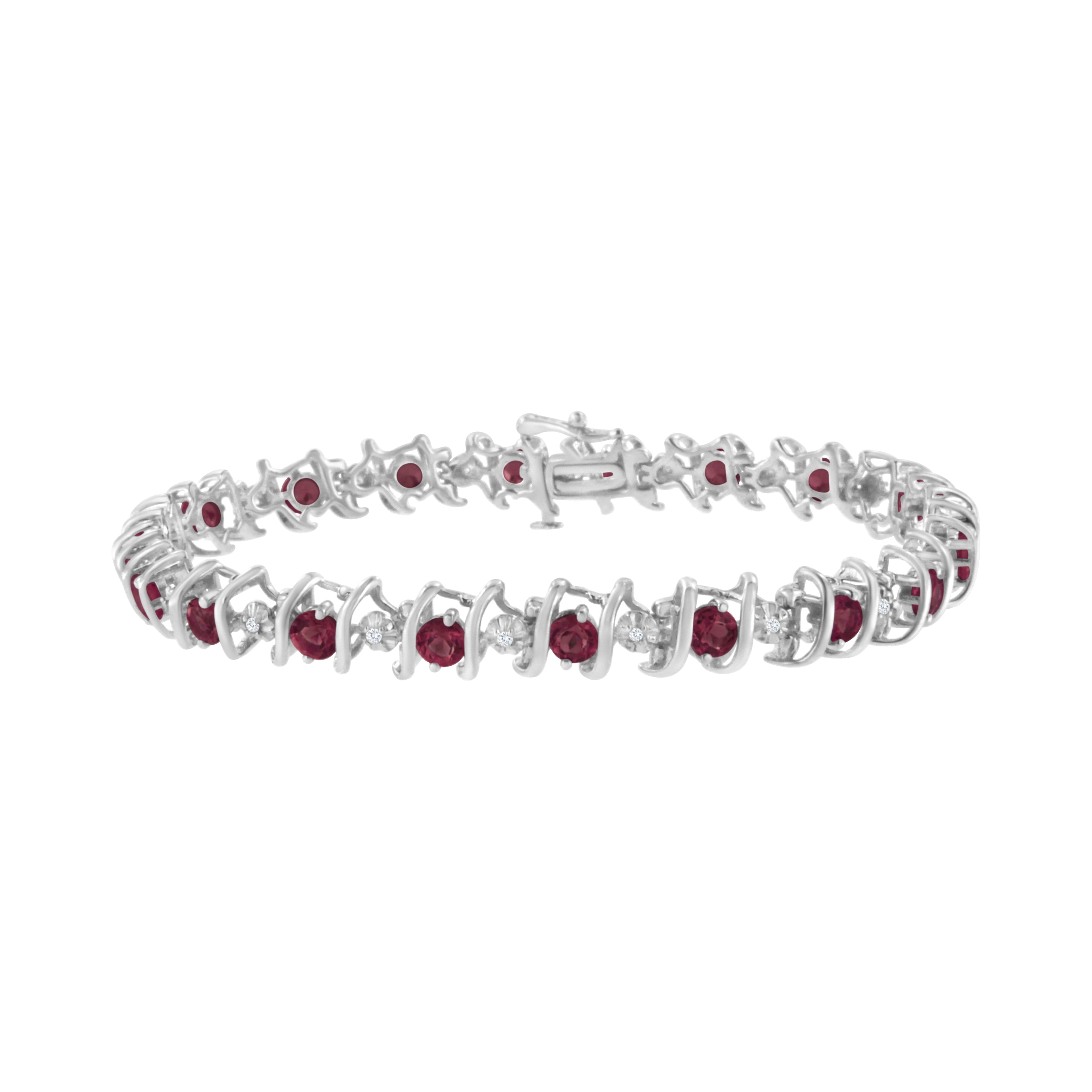 .925 Sterling Silver, Lab-Grown Gemstone and 4 Cttw Round Diamond Tennis Bracelet (H-I Color, I1-I2 Clarity) - Created Blue Sapphire, September Birthstone Bids.com