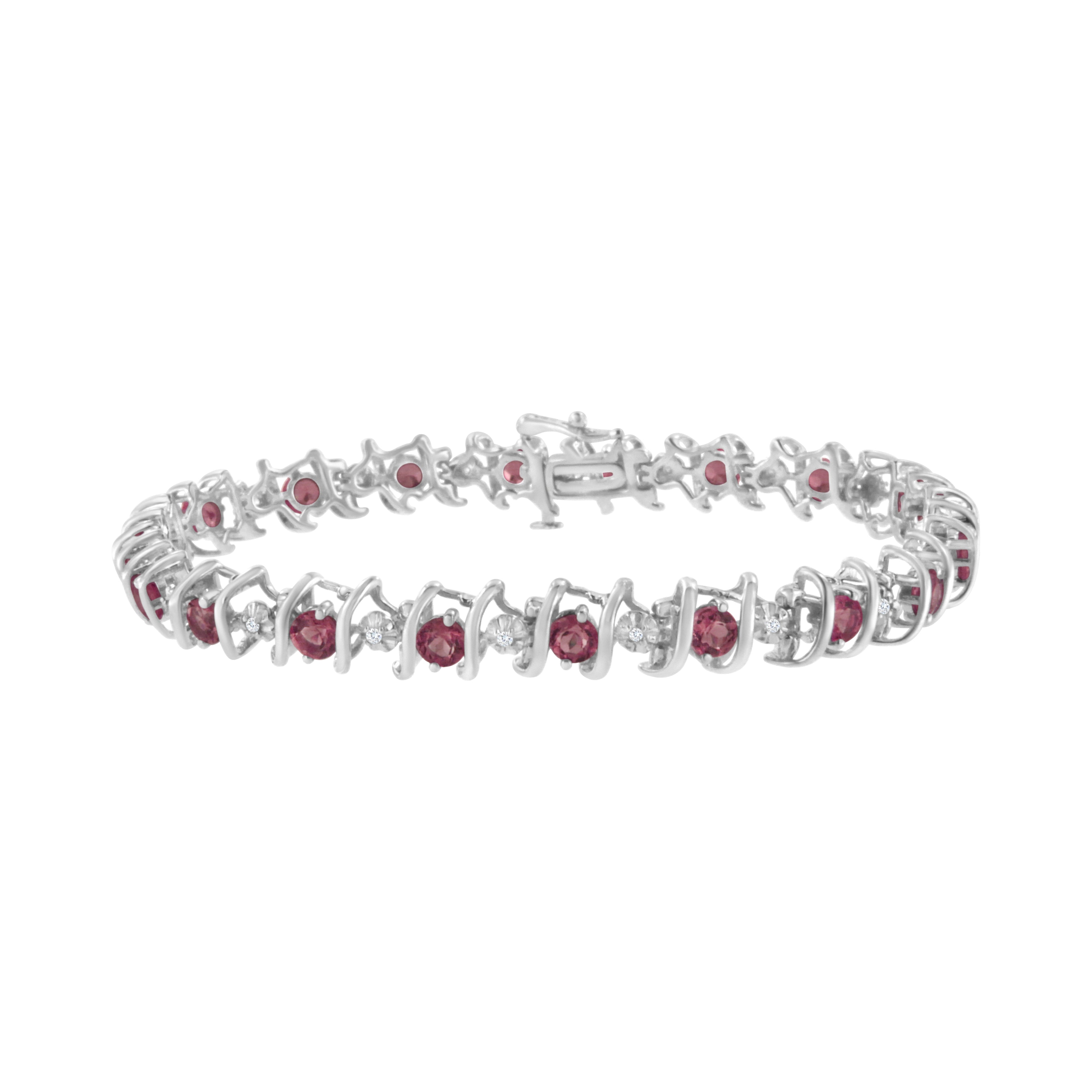.925 Sterling Silver, Lab-Grown Gemstone and 4 Cttw Round Diamond Tennis Bracelet (H-I Color, I1-I2 Clarity) - Created Blue Sapphire, September Birthstone Bids.com