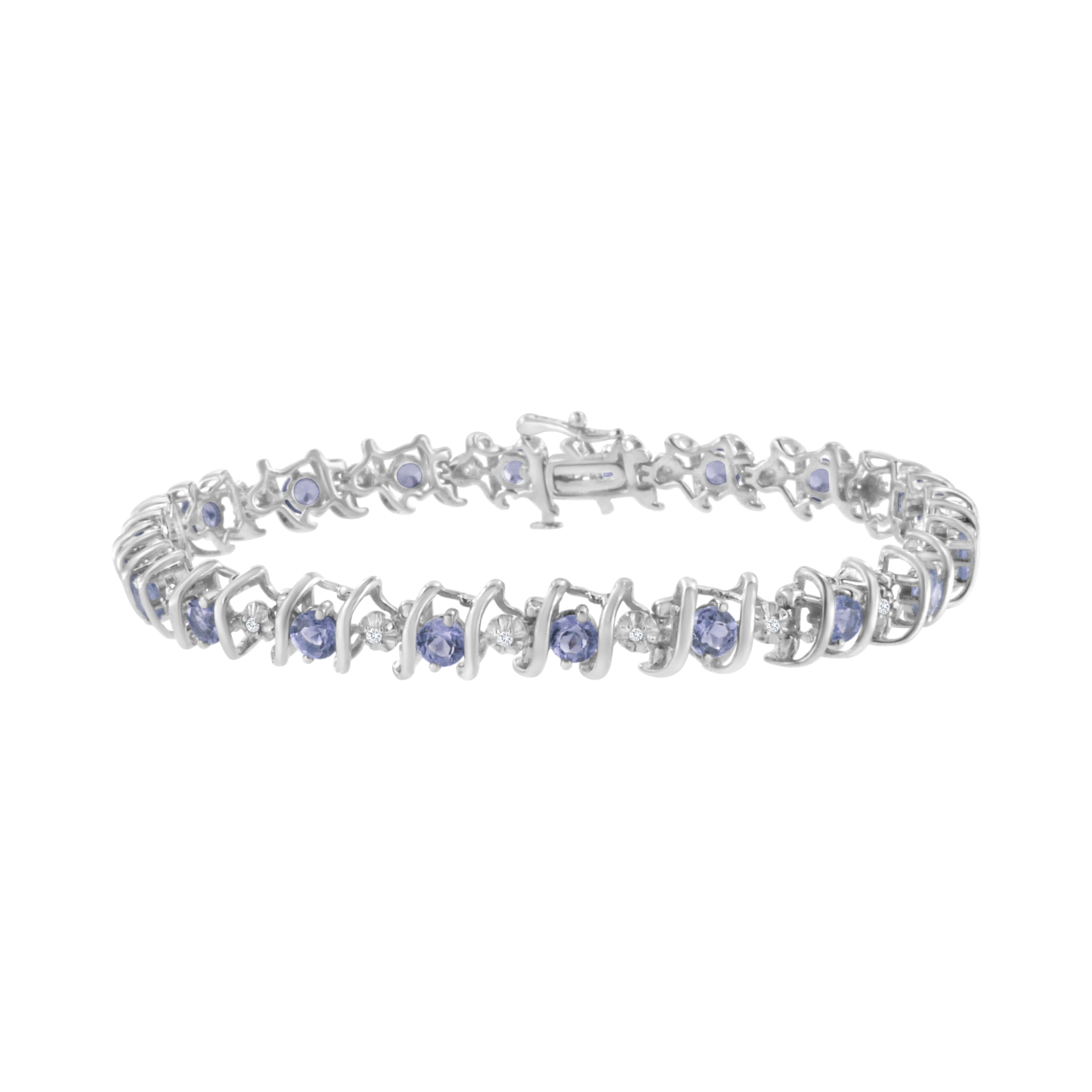 .925 Sterling Silver, Lab-Grown Gemstone and 4 Cttw Round Diamond Tennis Bracelet (H-I Color, I1-I2 Clarity) - Created Blue Sapphire, September Birthstone Bids.com