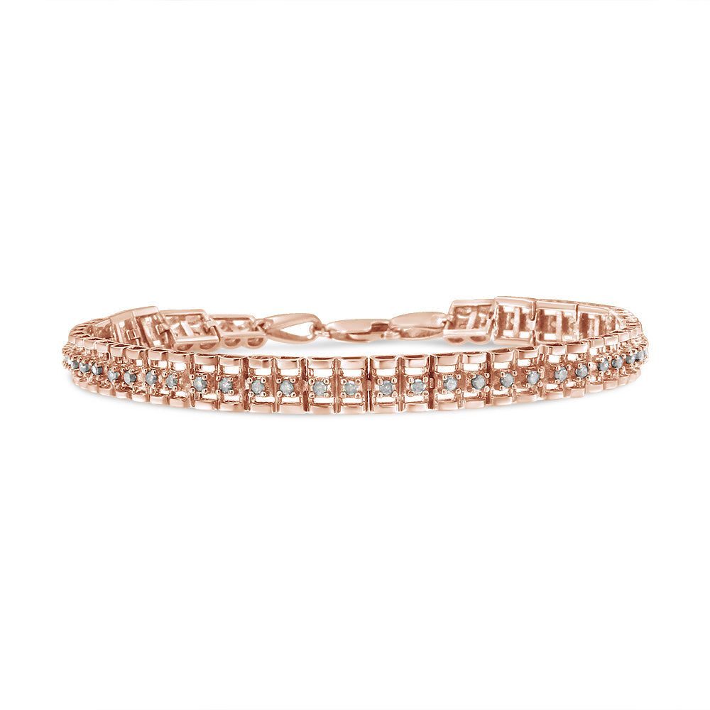 .925 Sterling Silver 1.0 Cttw Rose Cut Diamond Double-Link 7" Tennis Bracelet (I-J Color, I3 Clarity) Bids.com