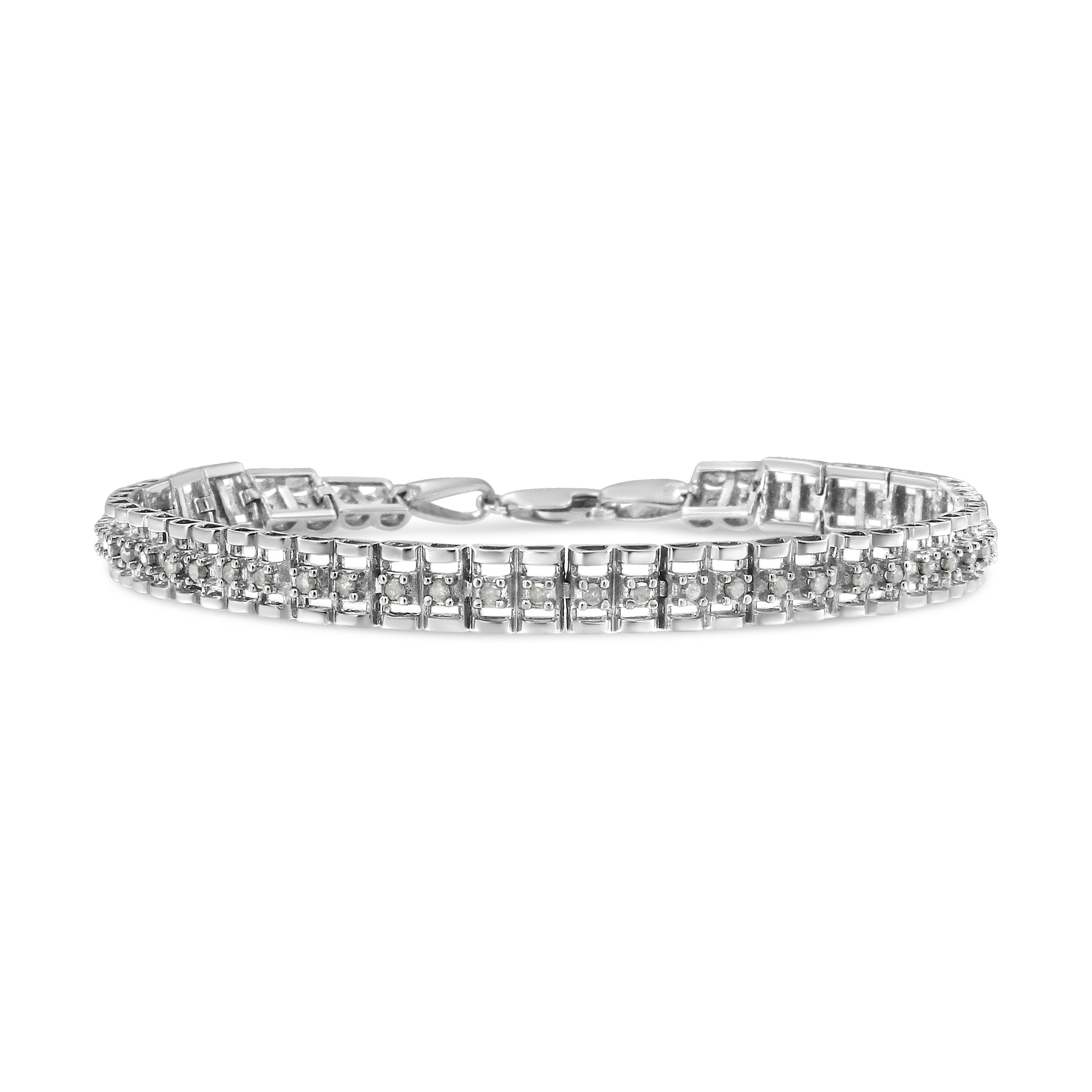 .925 Sterling Silver 1.0 Cttw Rose Cut Diamond Double-Link 7" Tennis Bracelet (I-J Color, I3 Clarity) Bids.com