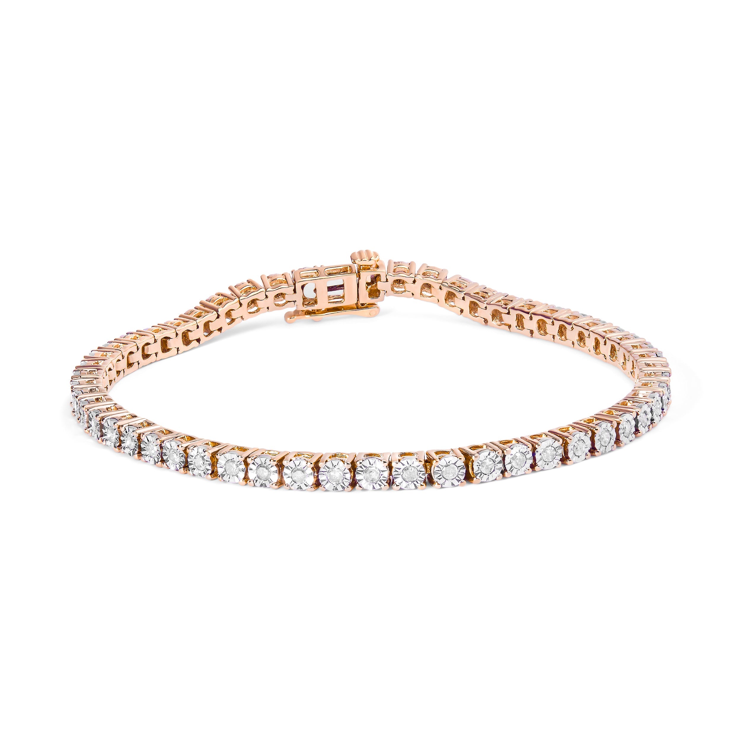 .925 Sterling Silver 1.0 Cttw Miracle-Set Diamond Round Faceted Bezel Tennis Bracelet (I-J Color, I3 Clarity) - 7" Bids.com