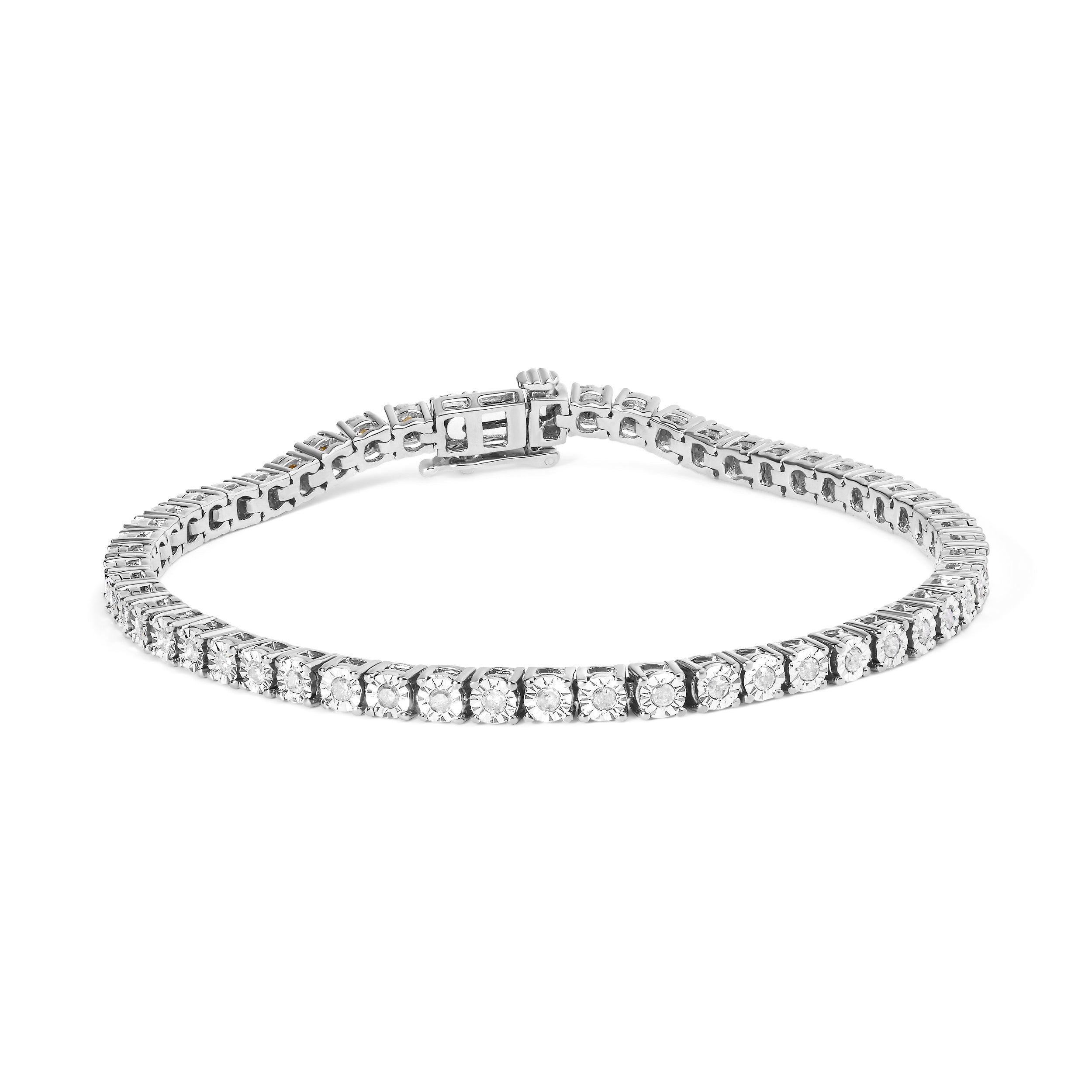 .925 Sterling Silver 1.0 Cttw Miracle-Set Diamond Round Faceted Bezel Tennis Bracelet (I-J Color, I3 Clarity) - 7" Bids.com