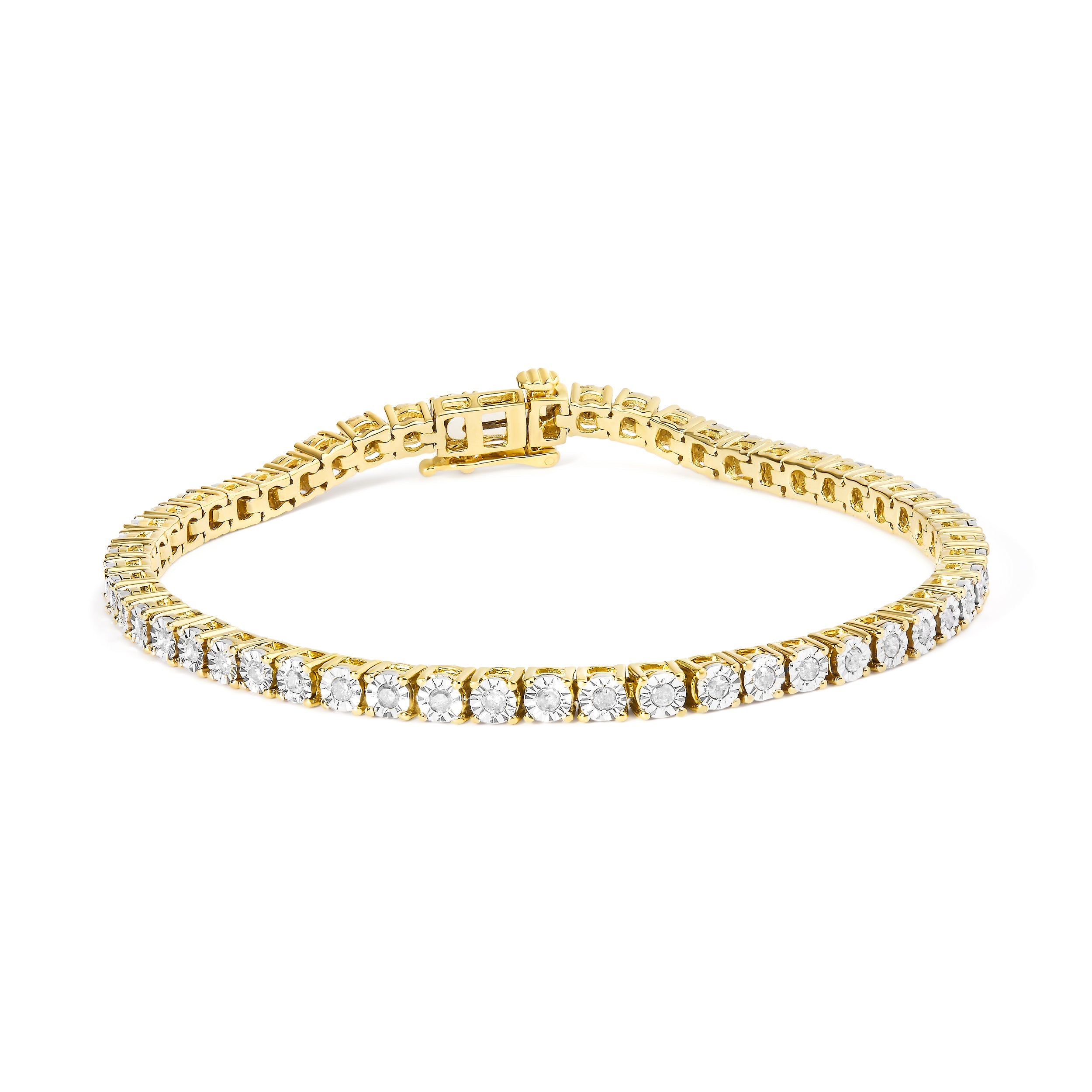 .925 Sterling Silver 1.0 Cttw Miracle-Set Diamond Round Faceted Bezel Tennis Bracelet (I-J Color, I3 Clarity) - 7" Bids.com