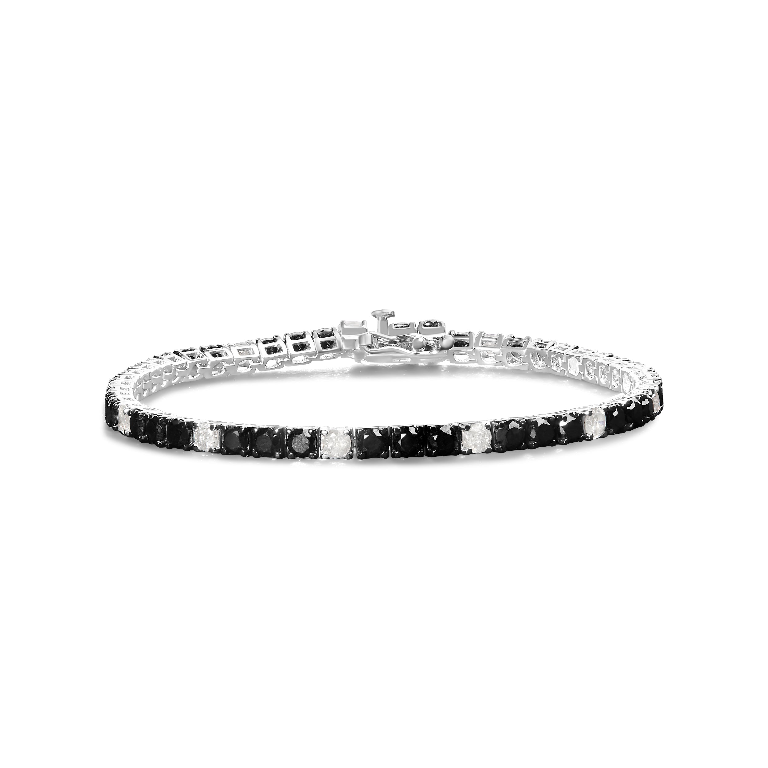 .925 Sterling Silver 3.0 Cttw Black and White Diamond Tennis Bracelet (I-J Color, I2-I3 Clarity) - 7.25" Inches Bids.com