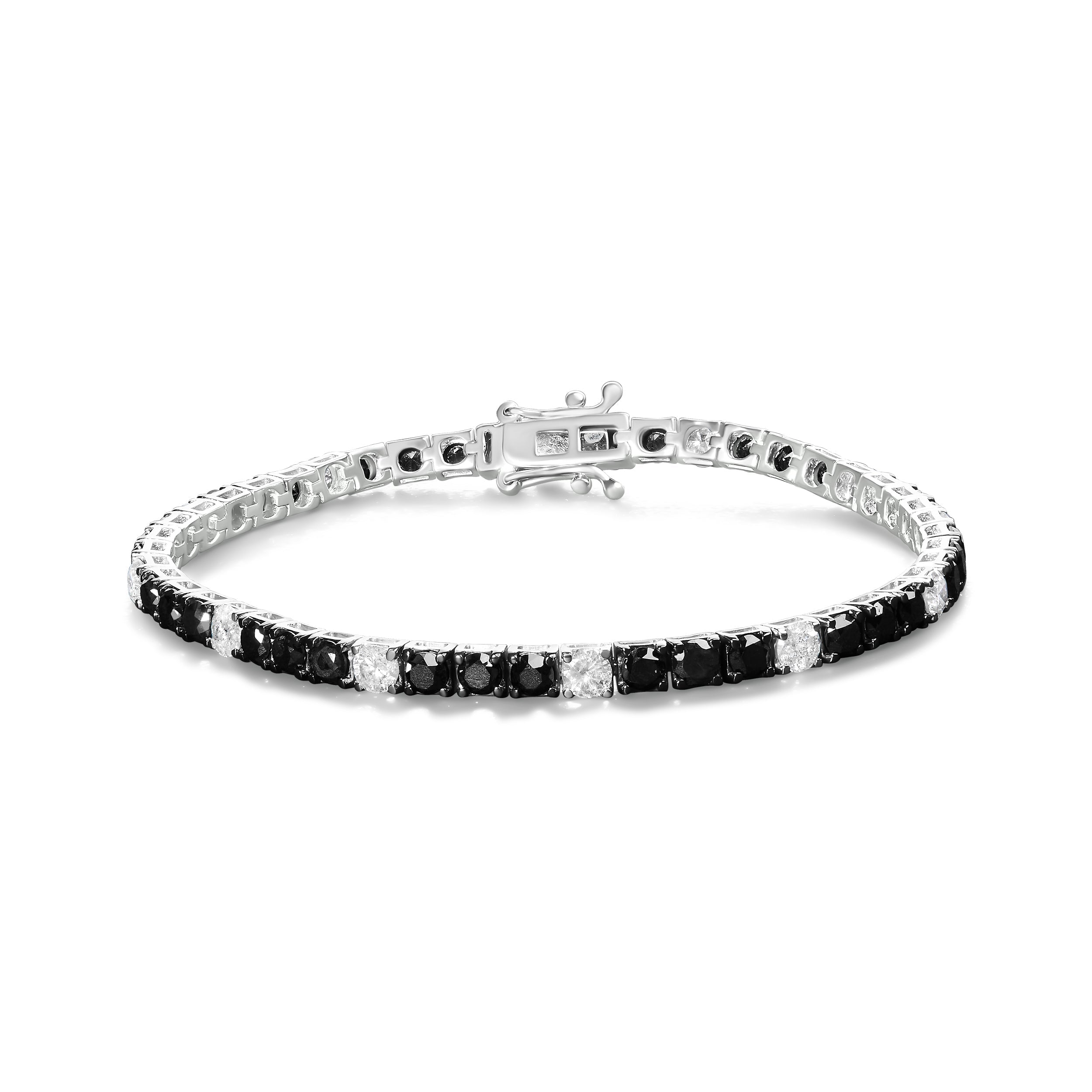 .925 Sterling Silver 3.0 Cttw Black and White Diamond Tennis Bracelet (I-J Color, I2-I3 Clarity) - 7.25" Inches Bids.com