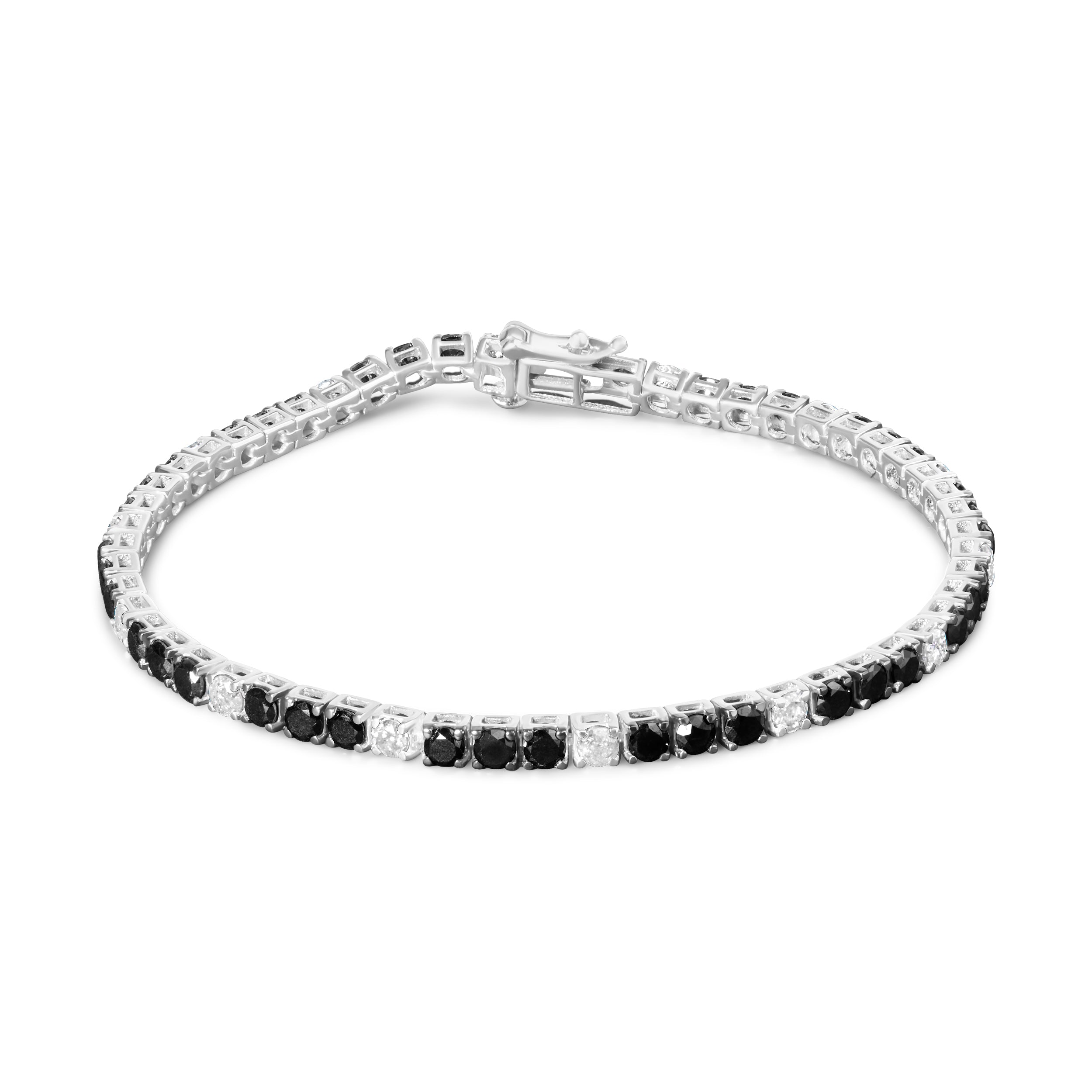.925 Sterling Silver 3.0 Cttw Black and White Diamond Tennis Bracelet (I-J Color, I2-I3 Clarity) - 7.25" Inches Bids.com
