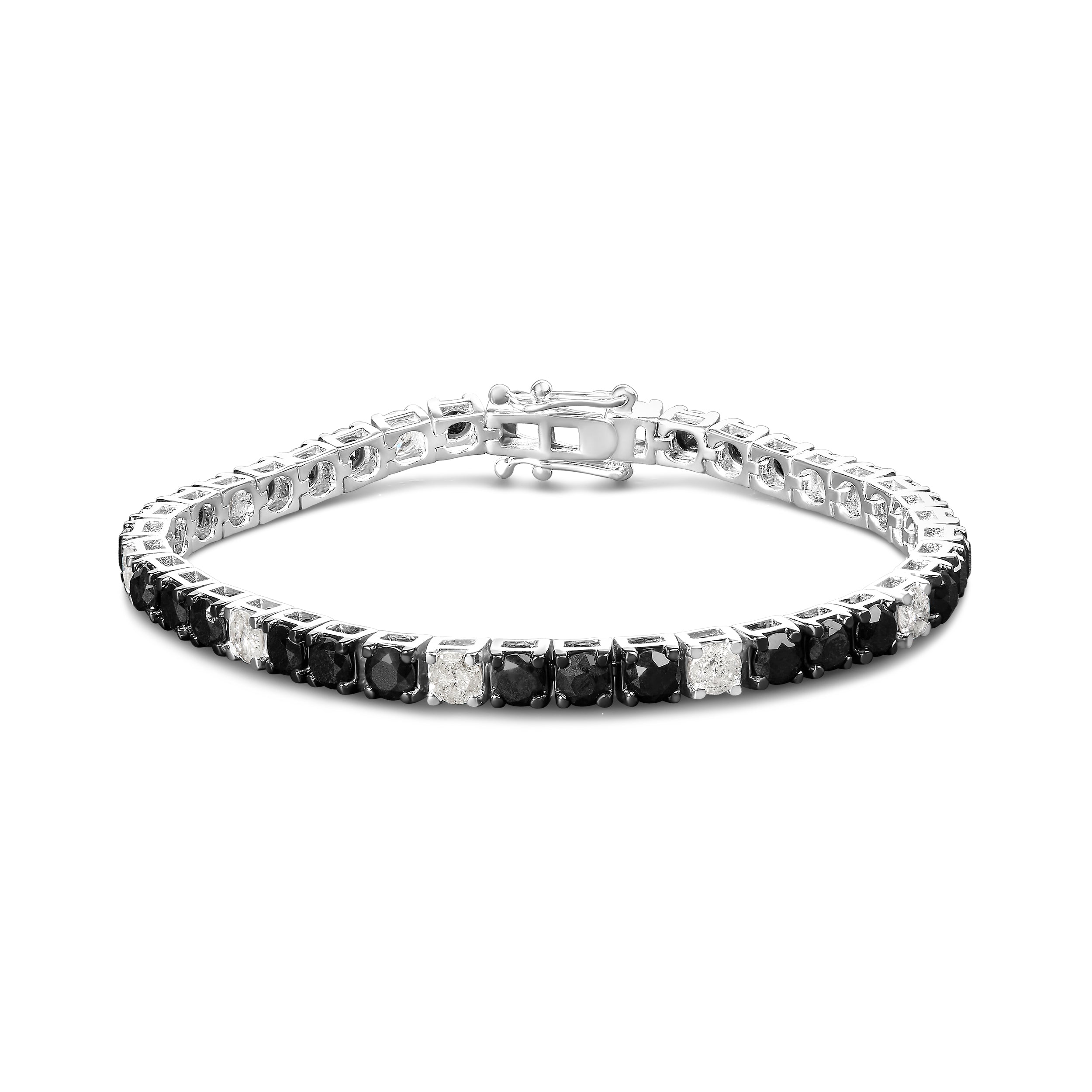 .925 Sterling Silver 3.0 Cttw Black and White Diamond Tennis Bracelet (I-J Color, I2-I3 Clarity) - 7.25" Inches Bids.com