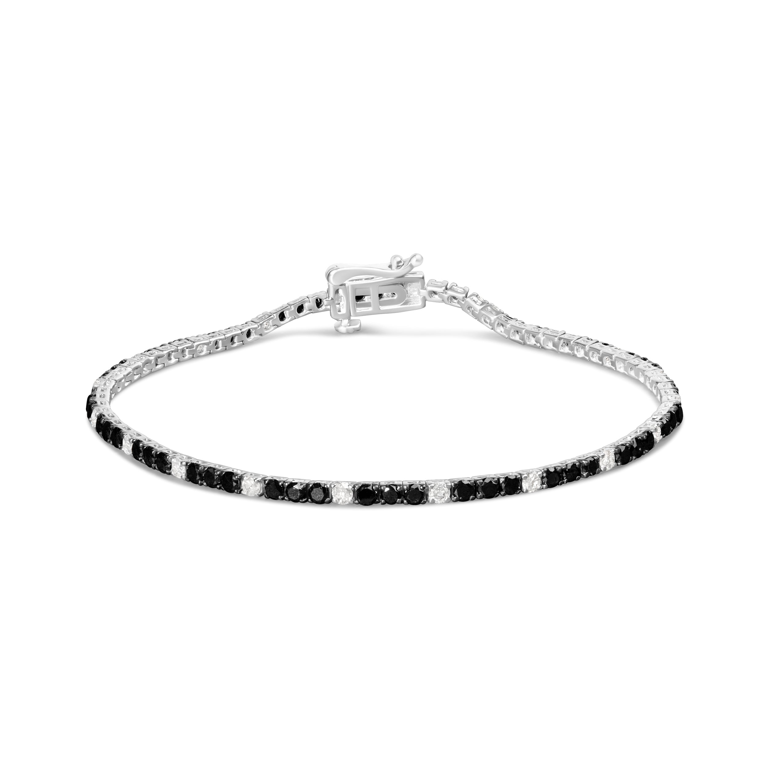 .925 Sterling Silver 3.0 Cttw Black and White Diamond Tennis Bracelet (I-J Color, I2-I3 Clarity) - 7.25" Inches Bids.com