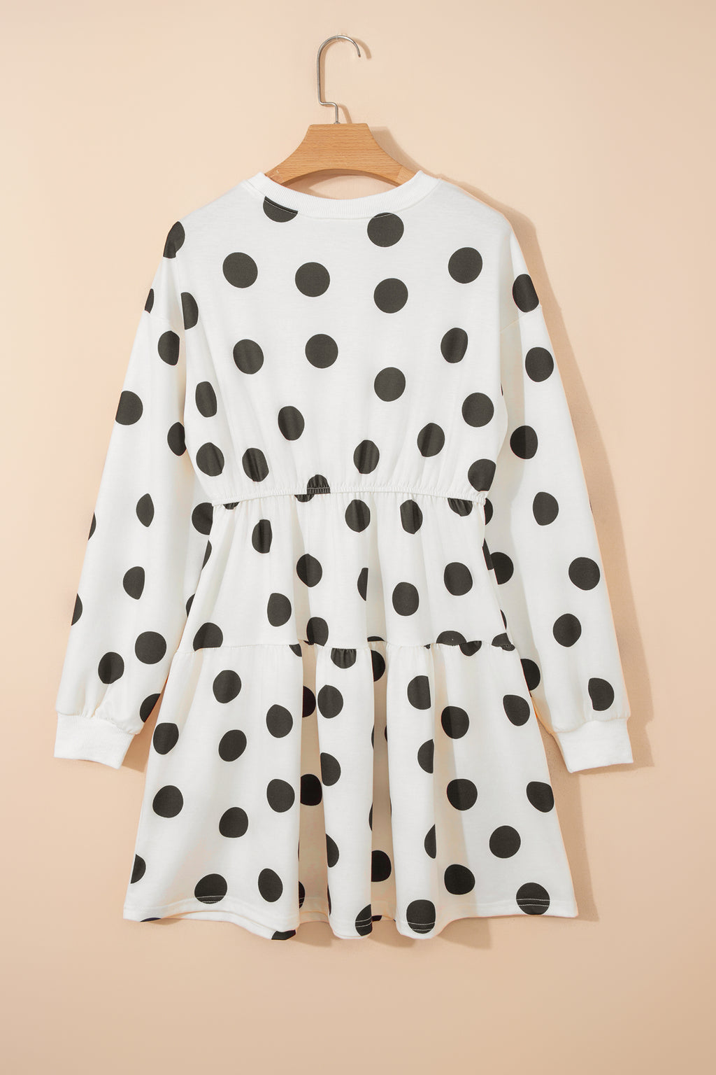 Pink Polka Dot Printed Long Sleeve Flared Mini Dress