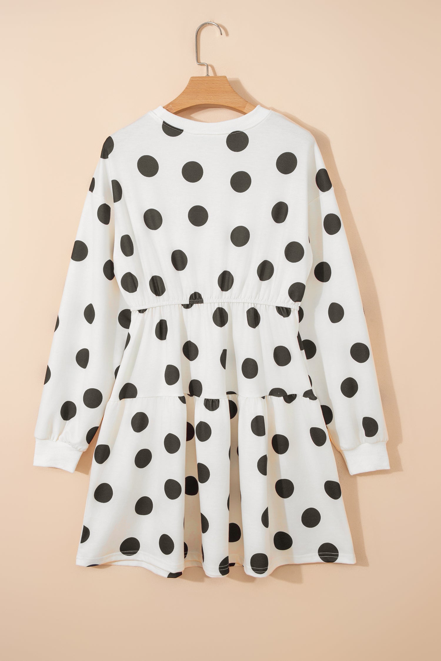 Pink Polka Dot Printed Long Sleeve Flared Mini Dress