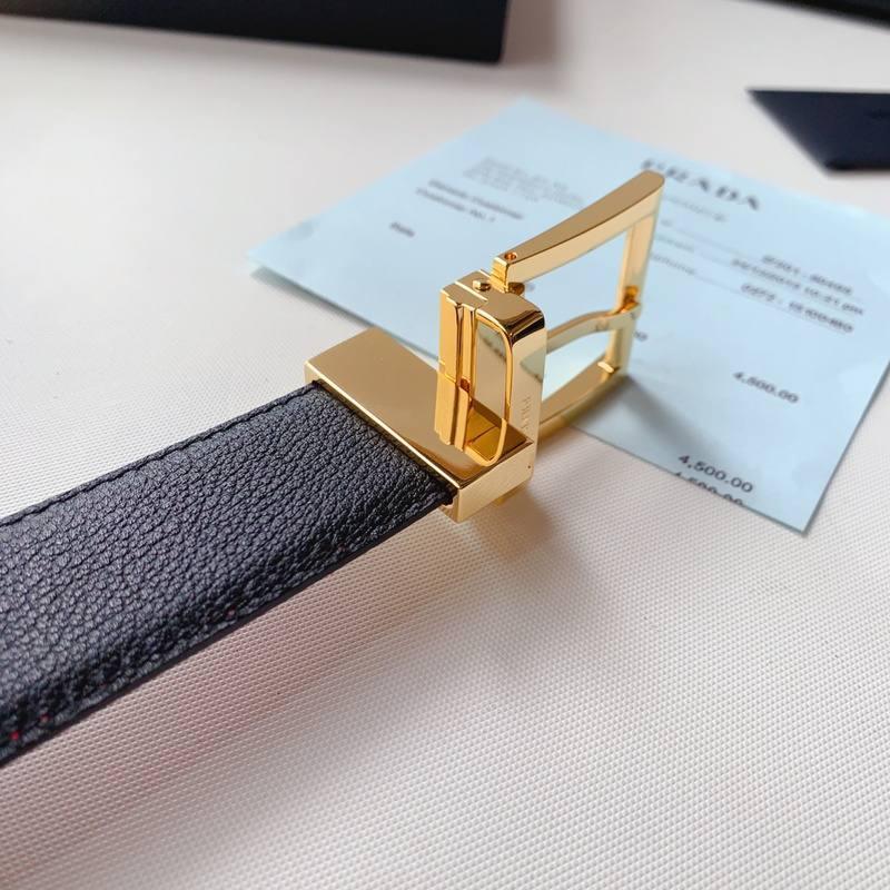 Prada Leather Reversible Belt With Triple Bucles 'Red/Black' Banlieue91