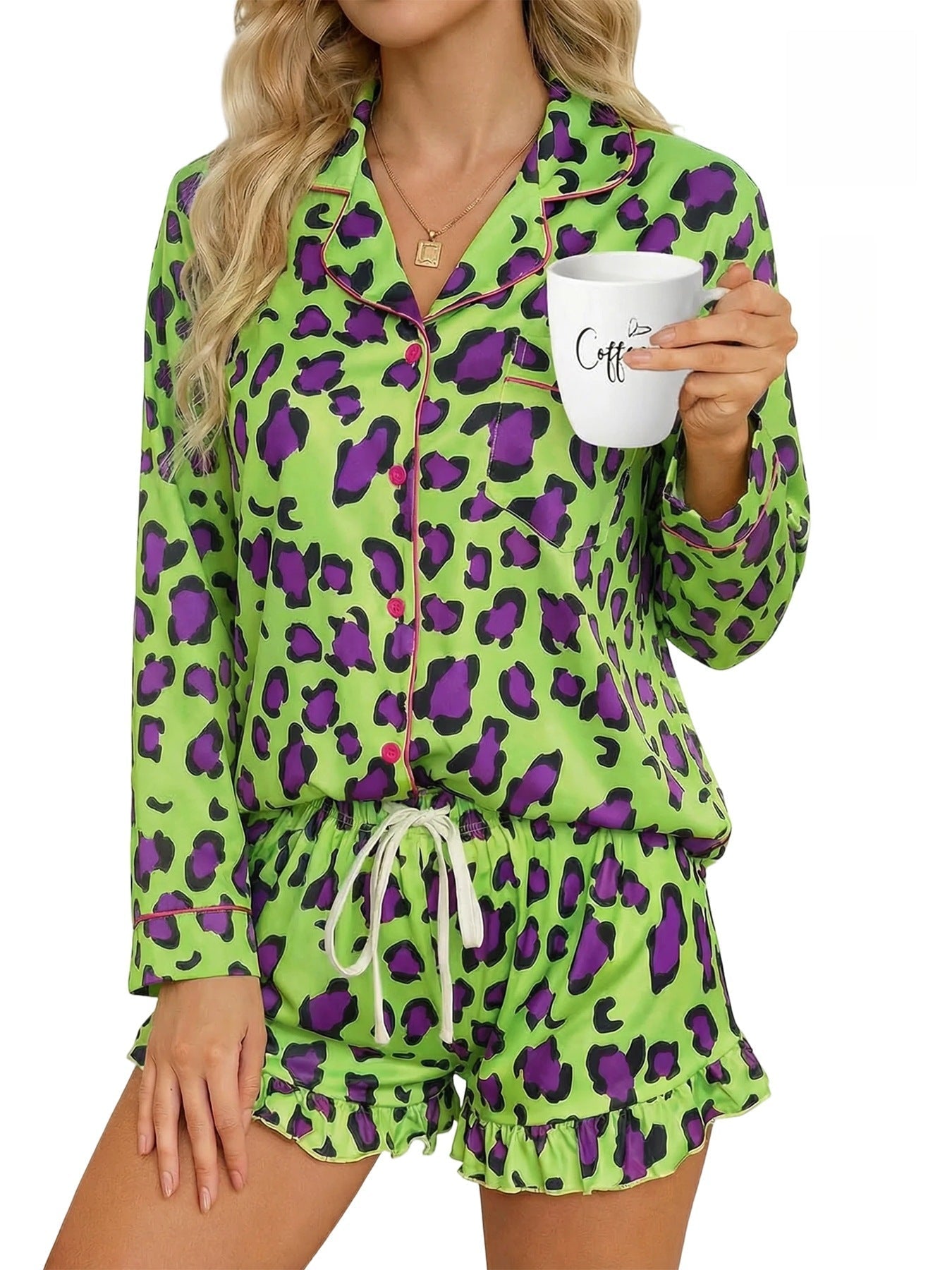 Women’s Milk Silk Leopard Print Pajama Set FitiqueFit
