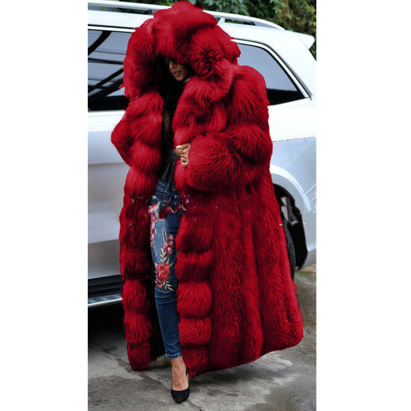 Faux Fur Coat Women Long Hooded Fur Coat FLIPSTYLEZLLC