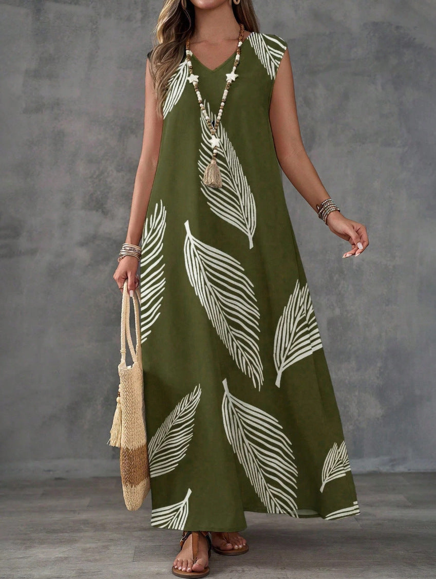Printed V-Neck Sleeveless High-Waist Maxi Dress | 3 Colors FitiqueFit
