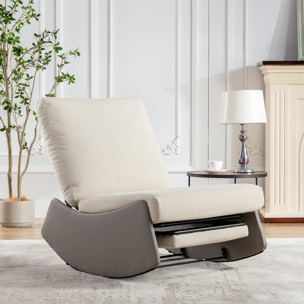 Modern rocking chair recliner, comfortable cushioned recliner with footstool, gray V.I.P Digital Presence